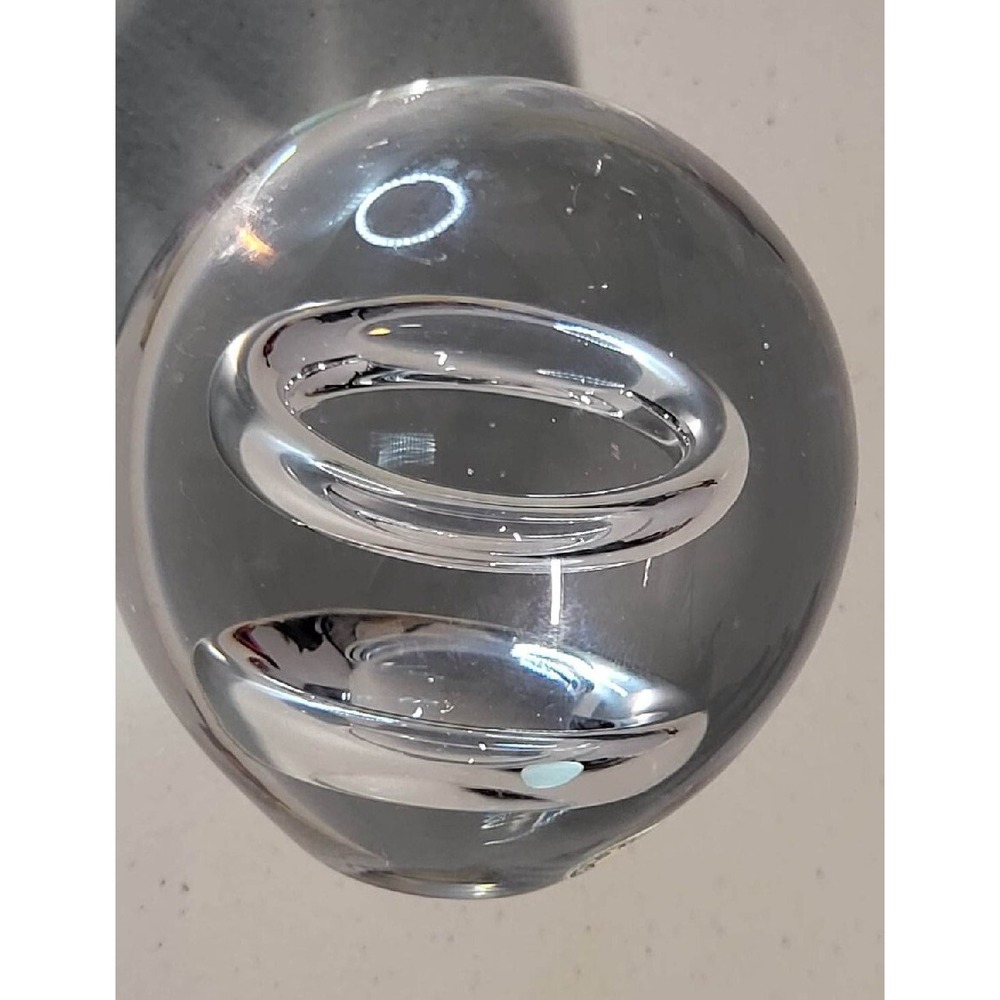 Glass Sweden Lead Crystal Clear Bubble Paperweight Modernist Vintage